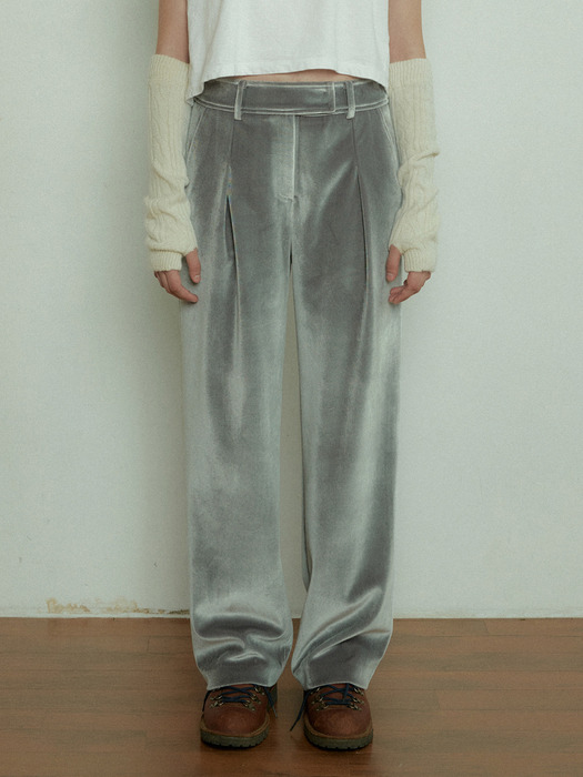 VELVET LOW WIDE PANTS_SILVER