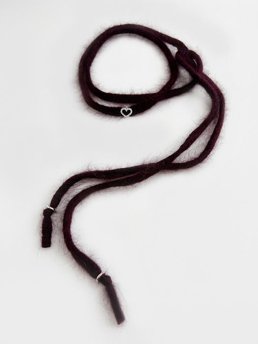 Heart Mohair Strap Necklace / Plum