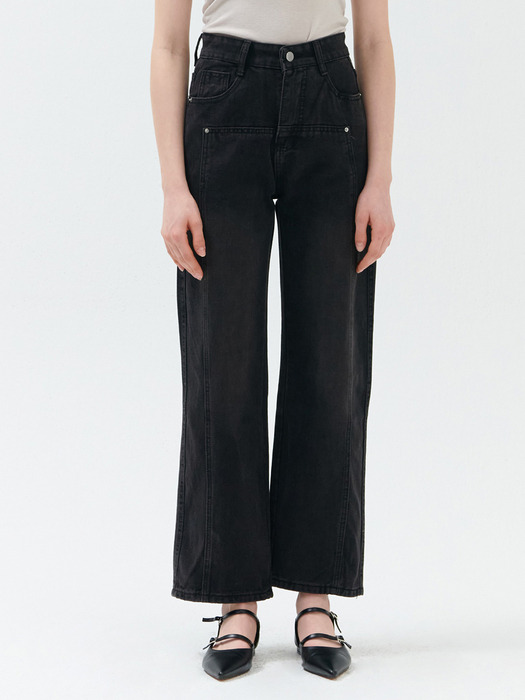 CUTTING LINE POCKET WIDE JEANS BLACK