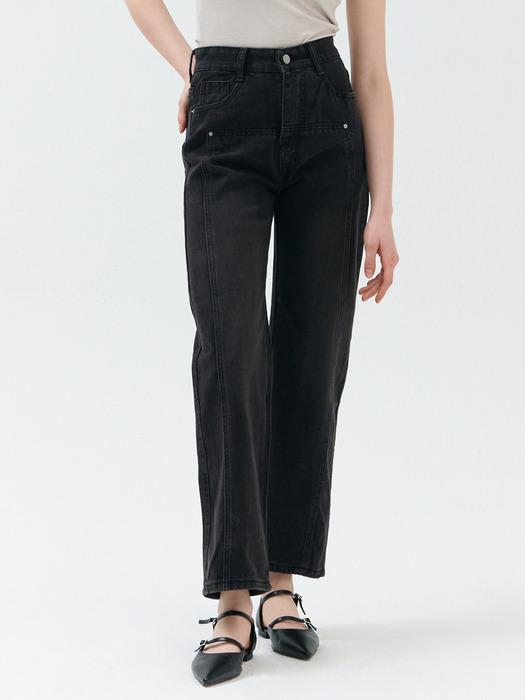 CUTTING LINE POCKET WIDE JEANS BLACK