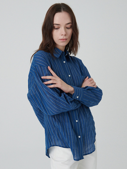 MATISSE Linen Blended Shirt (Blue Stripe)