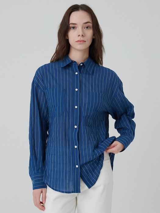 MATISSE Linen Blended Shirt (Blue Stripe)