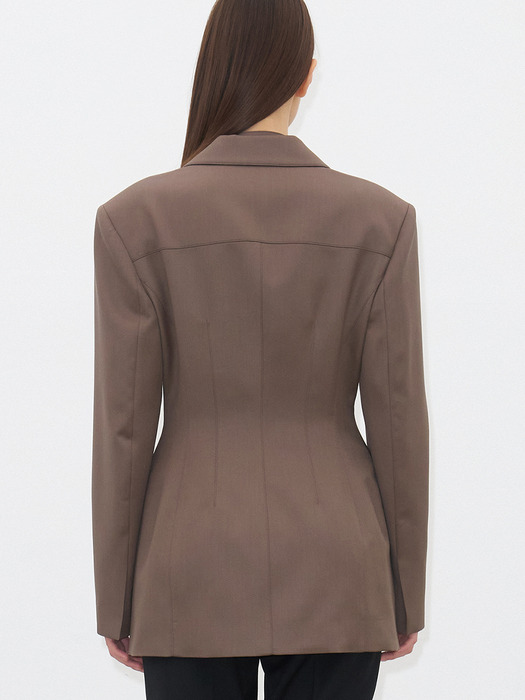 NECK-STRAP SLIM-FIT JACKET(BROWN)