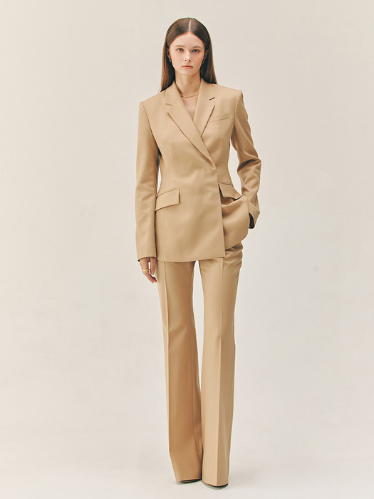 [SET]TRINITY Double breasted tailored blazer + VASHTI Bootcut trousers (Camel beige)