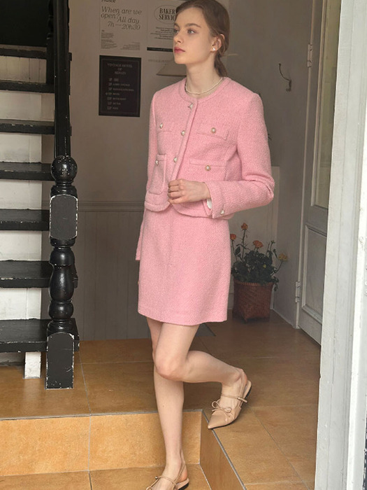 L’autre Feminine Pink Tweed Skirt