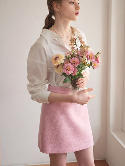 L’autre Feminine Pink Tweed Skirt