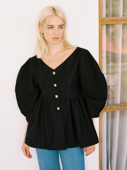 ALICIA VOLUME SLEEVE BLOUSE_BLACK