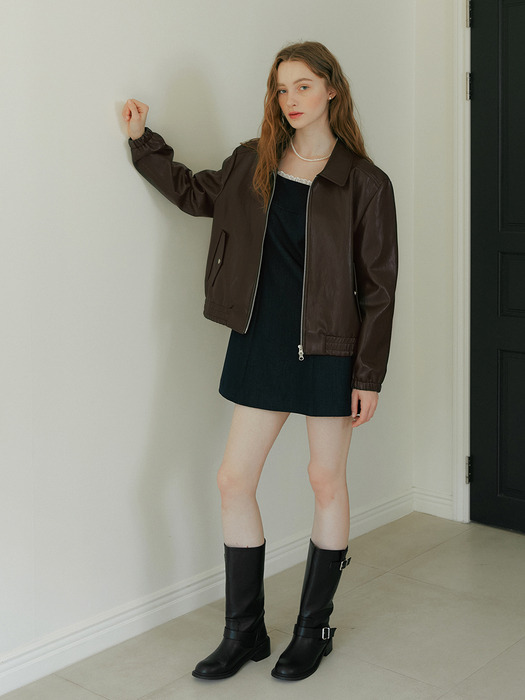 POCKET LEATHER BLOUSON - BROWN