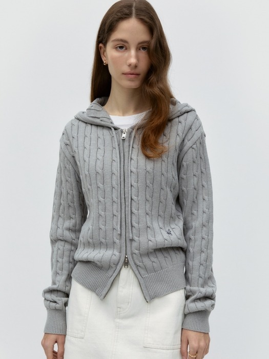 cable hood zip-up - gray