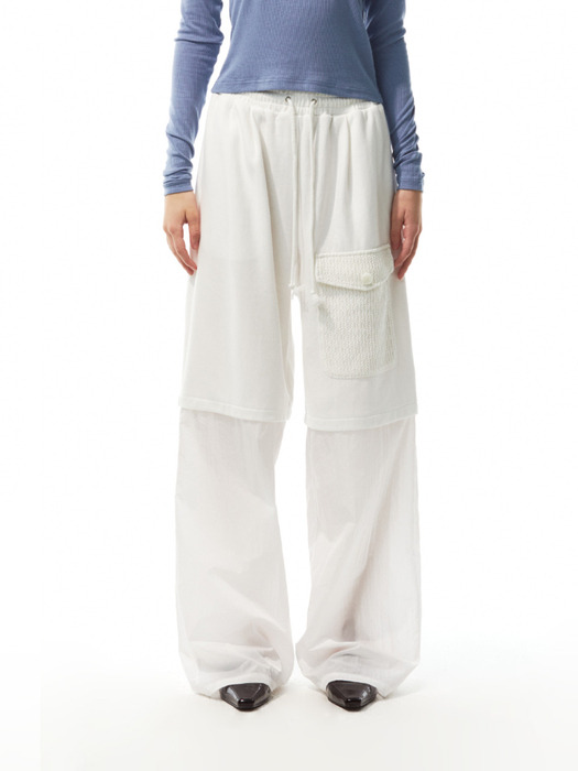 CROCHETED POCKET CONTRAST PANTS (WHITE)