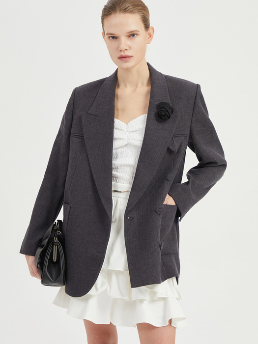 [Atelier] Herringbone Tailored Jacket (1 Detachable Flower)_LFJAM24840GYD