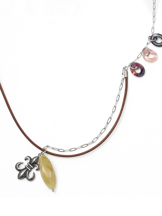 Stone Combi Necklace - Anchor _ BROWN
