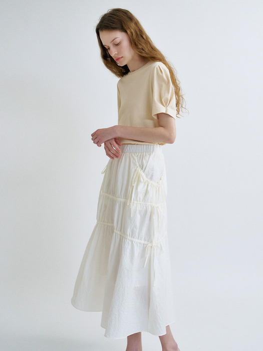 S Shirring Detail Skirt_White