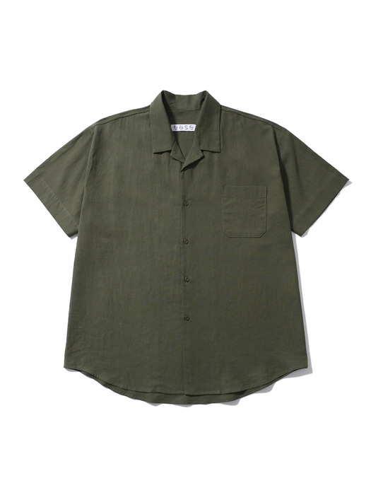 LINEN OPEN COLLAR 1/2SHIRTS_KHAKI