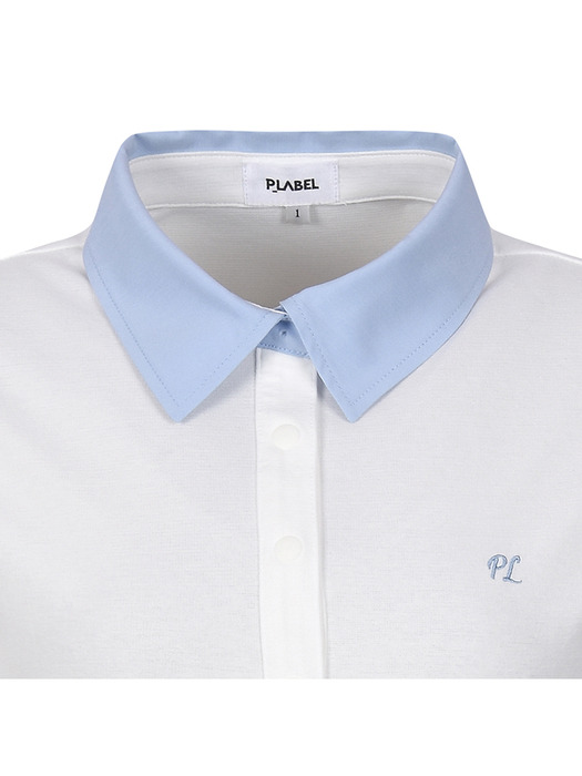 P_LABEL 셔츠 카라넥 콤비 슬림 티셔츠 MO4MB310