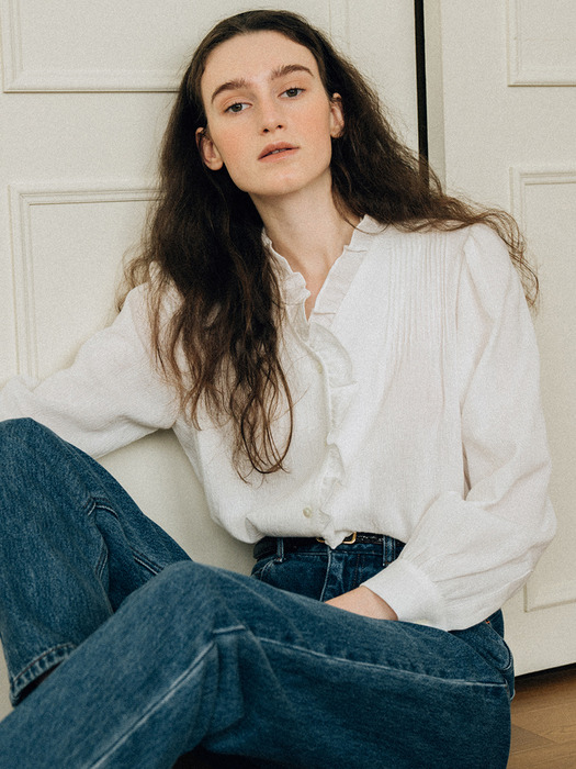 spring cotton pin-tuck blouse (white)