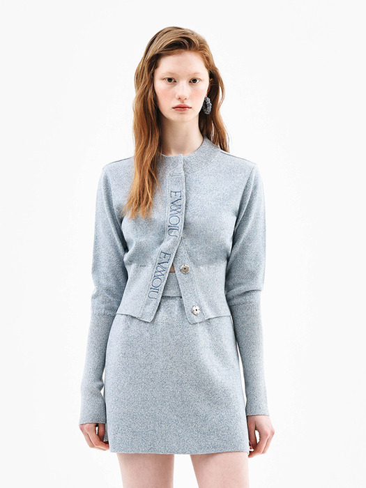 WOOL FITTED CROP CARDIGAN - LIGHT BLUE