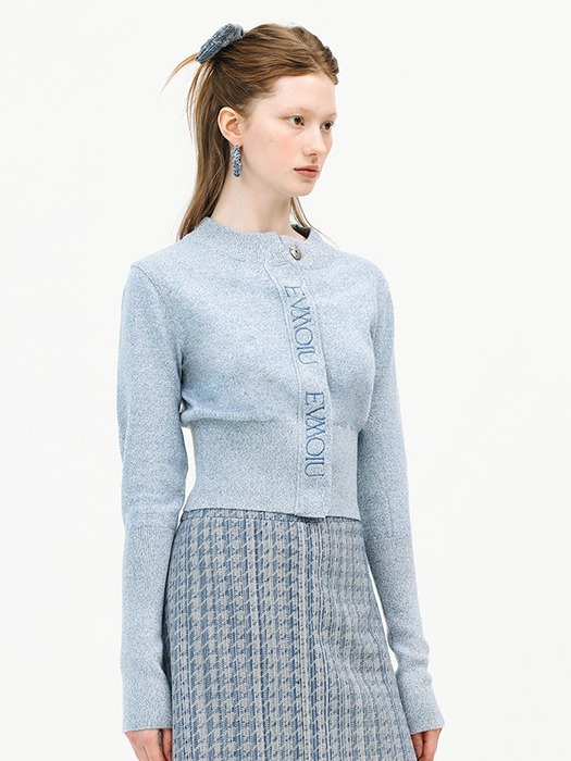 WOOL FITTED CROP CARDIGAN - LIGHT BLUE