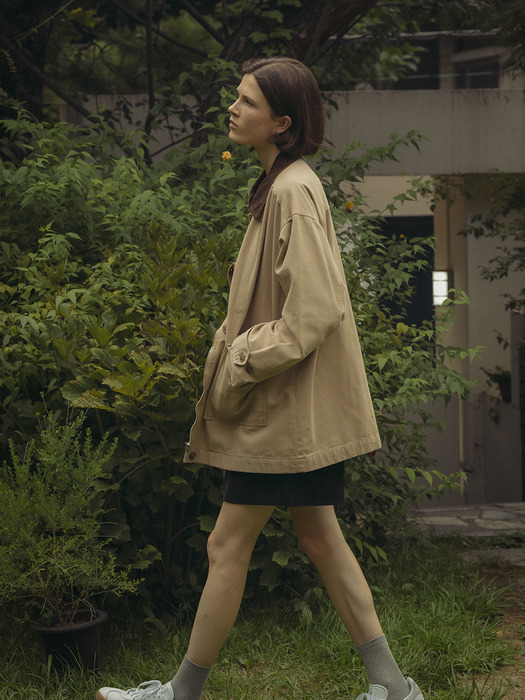 Corduroy collar Point cotton coat_Beige