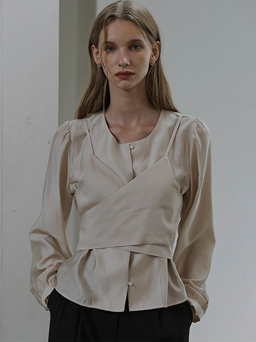 Day Layered Wrap Blouse [Beige]