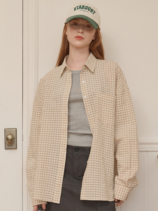 Lossy Grid Oversized checkered shirt Beige