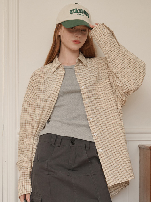 Lossy Grid Oversized checkered shirt Beige