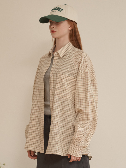 Lossy Grid Oversized checkered shirt Beige