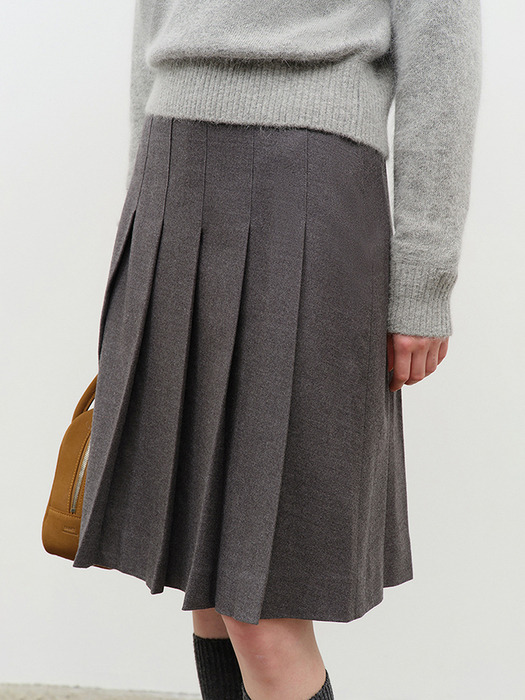 FLANNEL PLEATS MIDI SKIRT MELANGE GREY_UDSK4D222G2