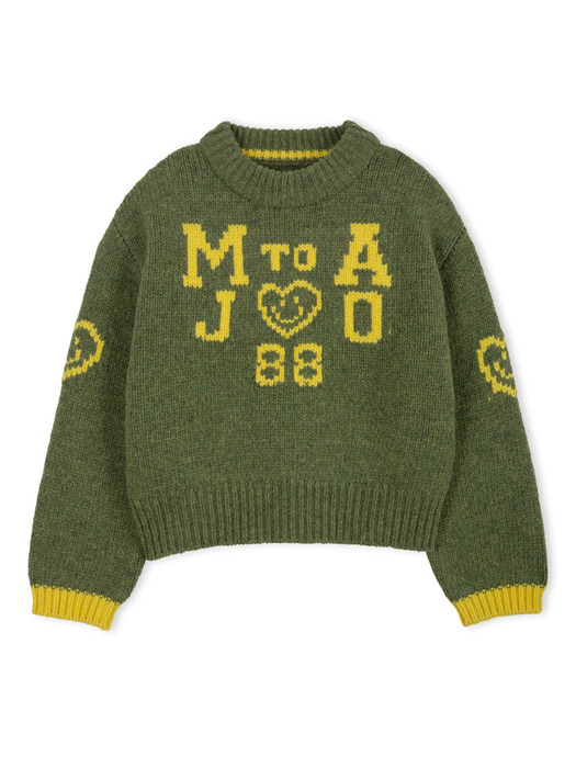 Smiley Hearts Wool Knit [Olive]