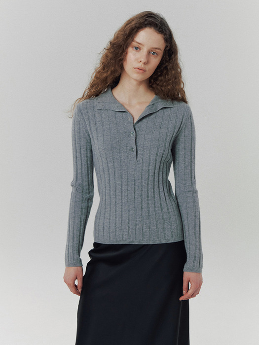 Nora Buttoned Knit in Melange Grey