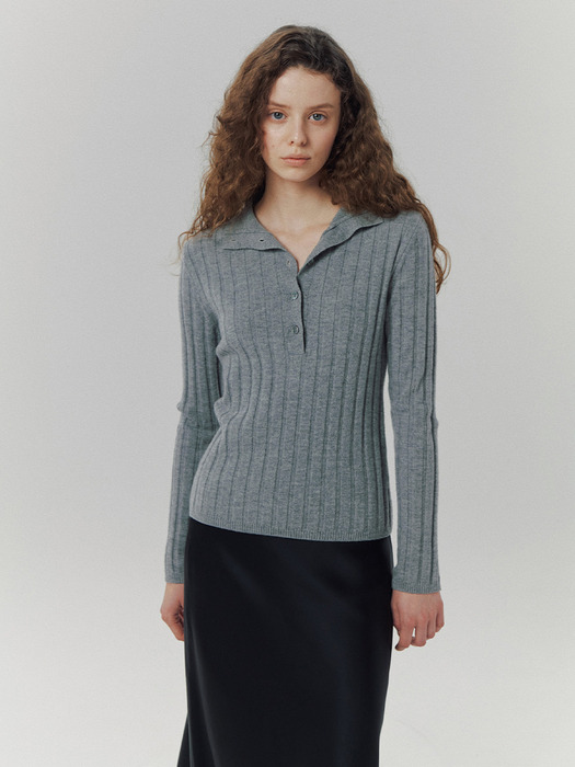 Nora Buttoned Knit in Melange Grey