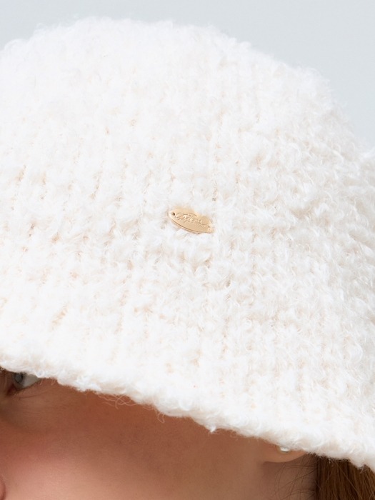 boucle knit bucket hat - ivory