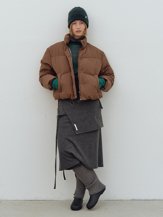 CROPPED PUFFER DUCK DOWN JACKET - BROWN