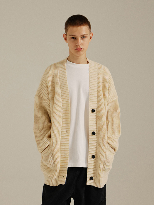 Wool Over Bulky Knit Cardigan Ivory