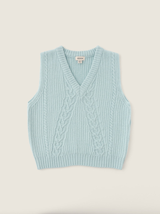 Cashmere Cable Wool Vest (Light Blue)