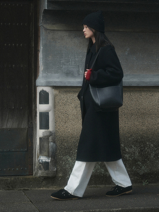 STITCH LEATHER BUCKET BAG_BLACK