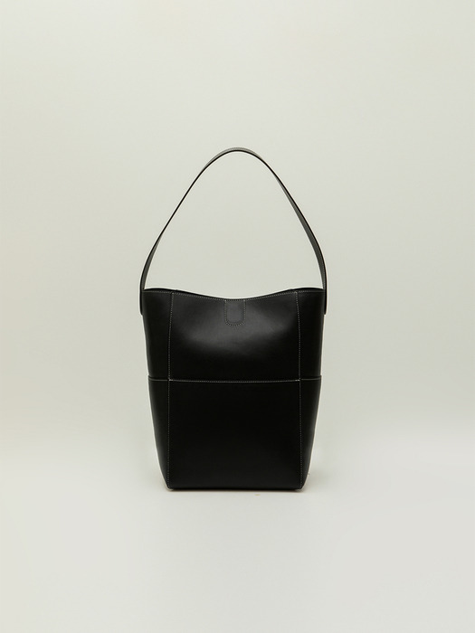 STITCH LEATHER BUCKET BAG_BLACK