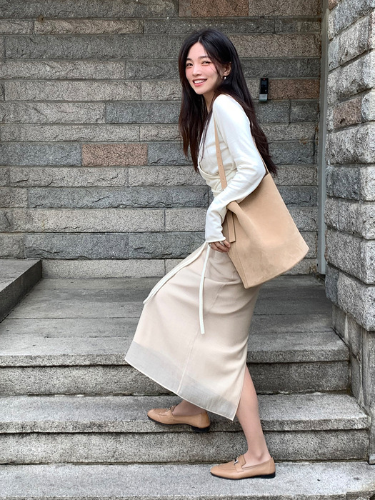 Sheer H-Line long Skirt[LMBESPSK5401]-Beige
