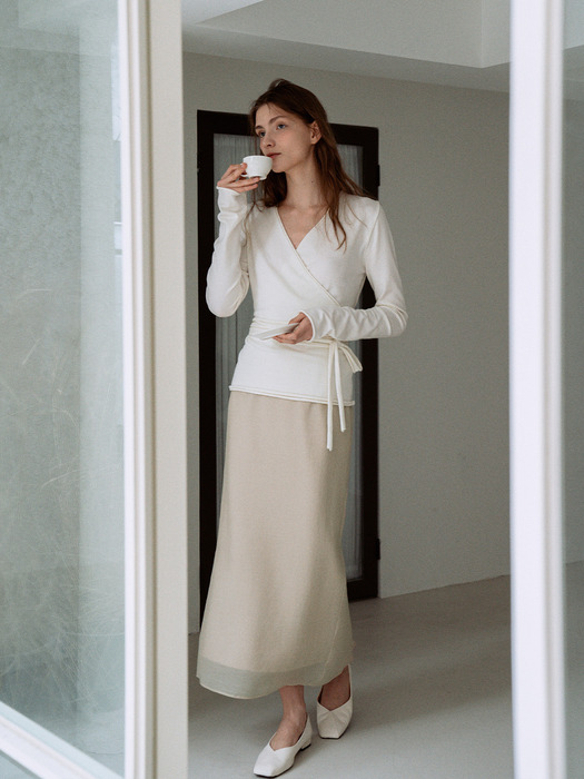 Sheer H-Line long Skirt[LMBESPSK5401]-Beige