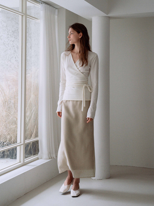 Sheer H-Line long Skirt[LMBESPSK5401]-Beige