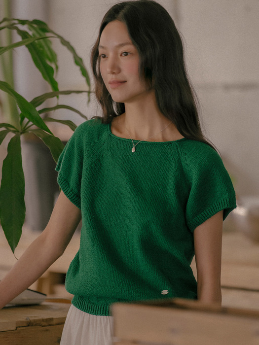 Honey sleeve neckline cotton knit TISU01TN05_Green - Image 1