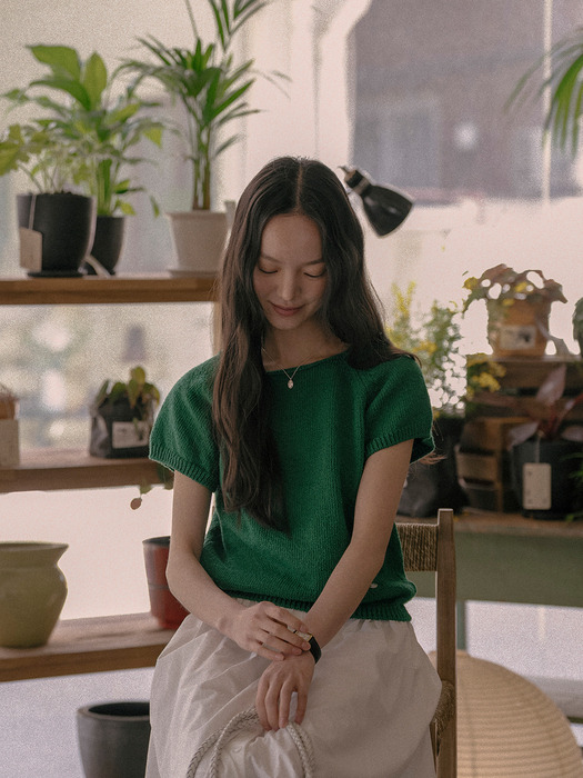 Honey sleeve neckline cotton knit TISU01TN05_Green - Image 3