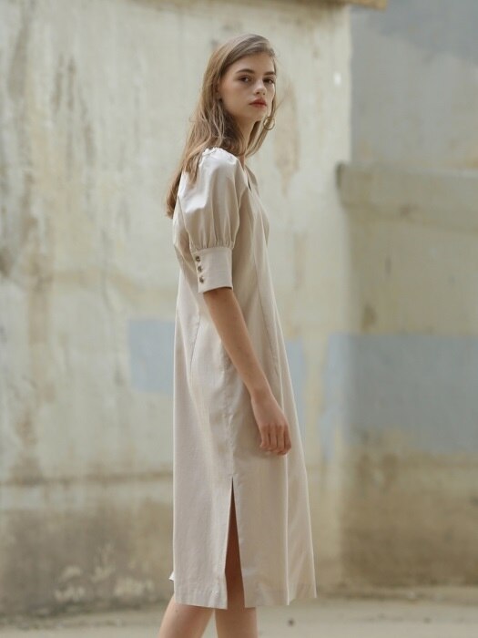 18RESORT LINEN VOLUME V-NECK DRESS_2COLOR