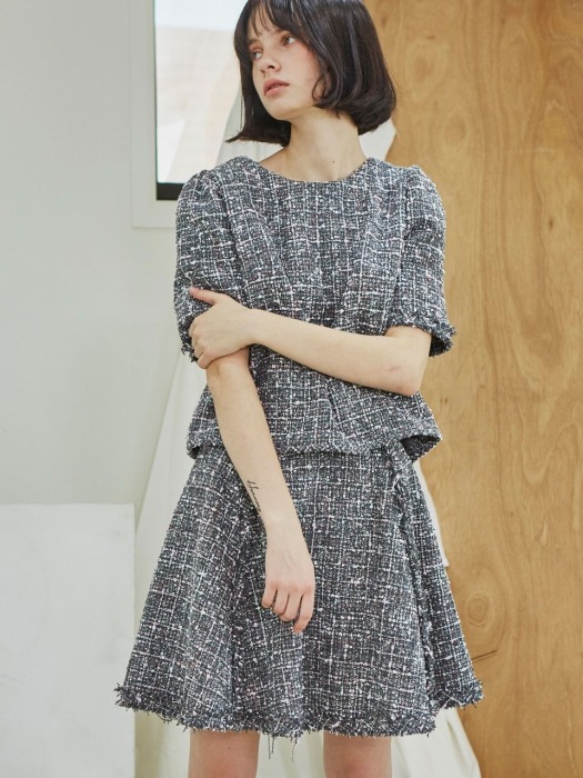 Tweed Flare Skirt_Gray