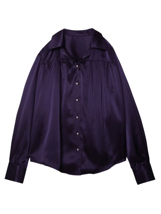 comos77 silk100% open collar blouse (purple)