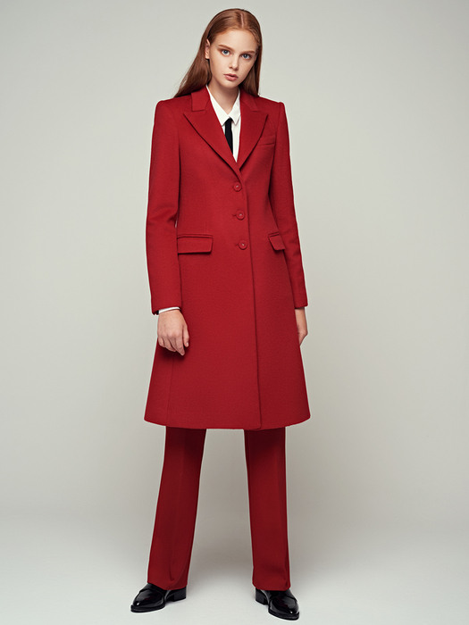 CASHMERE BLENDED WOOL CLASSIC COAT - SCARLET
