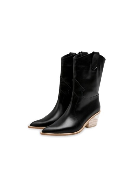 real wood chunky heel western boots (black)