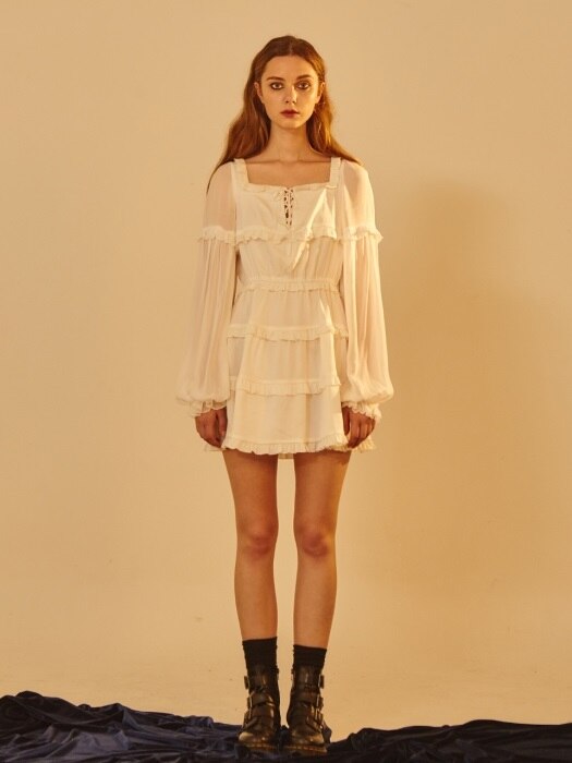 SQUARE NECK FRILL ONEPIECE ivory