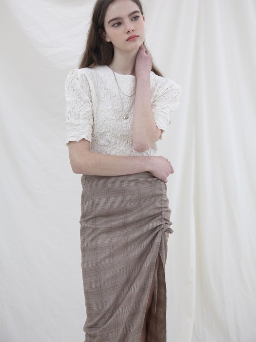 New SOFT Shirring Lace Up Skirt [BROWN CHECK ]