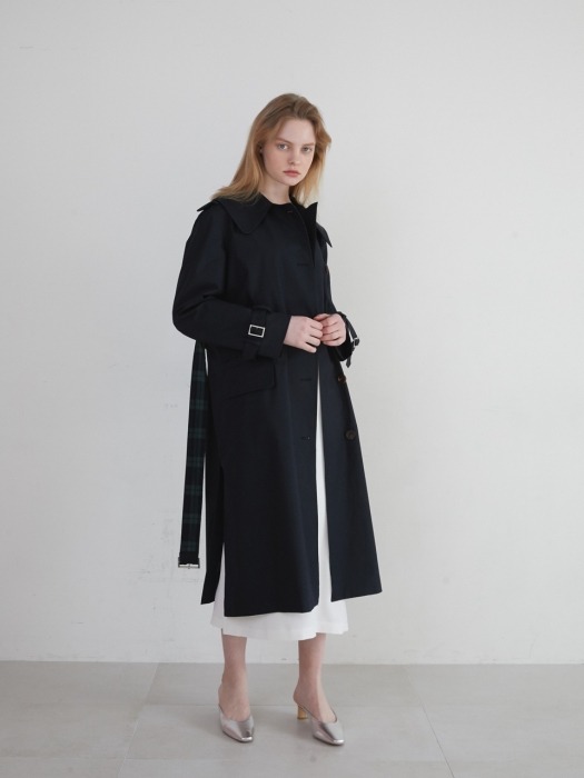 19 SPRING_Navy Wide Collar Trench Coat 